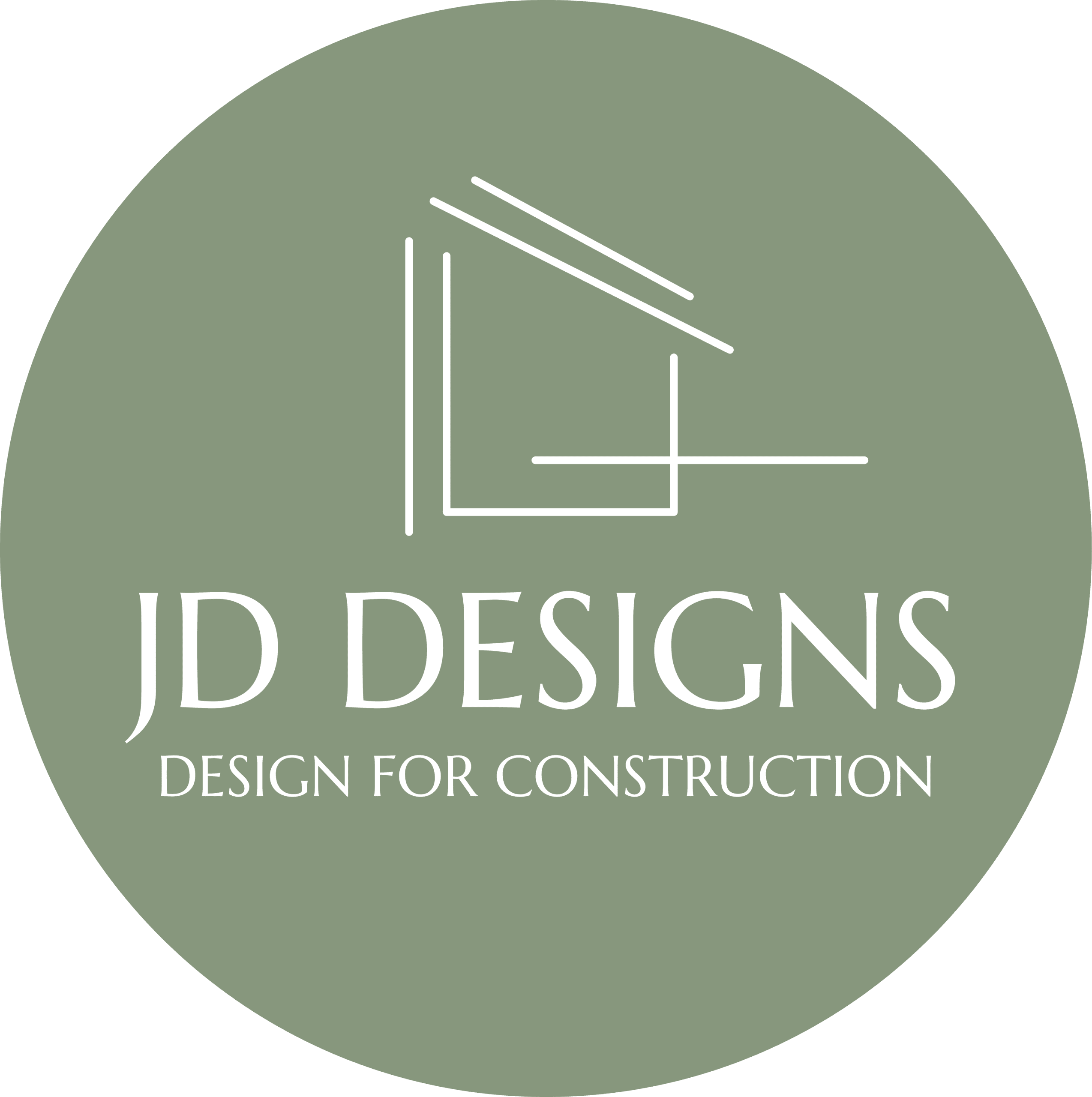 082724JDD_Colorforwebsite.pdf A black circular logo with white text reading "JD DESIGNS" and "DESIGN FOR CONSTRUCTION". An abstract line drawing of a house is above the text.